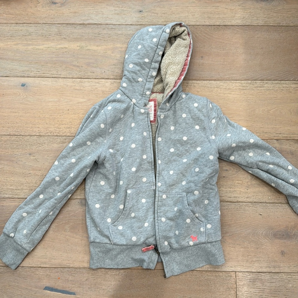 Girls Mini Boden hoodie Sweatshirt 11-12 year grey polka dot